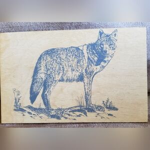 Vintage Vandercraft Wooden Post Card Wolf